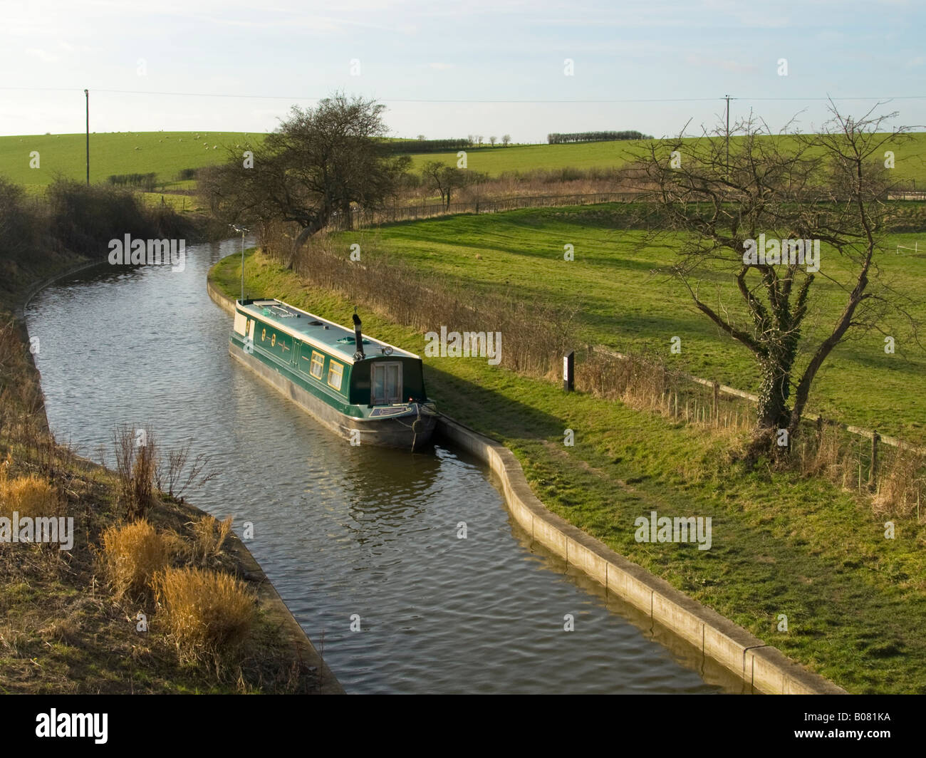 Narrowboat moored on the Wendover Arm of the Grand Union Canal, Hertfordshire, England, UK Stock Photo
