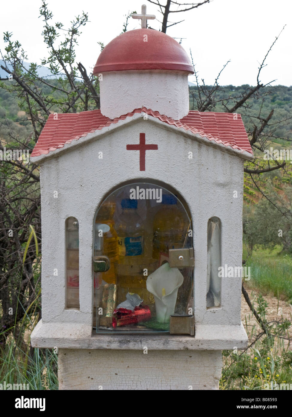 roadside shrine, near Corinth, Greece Stock Photo