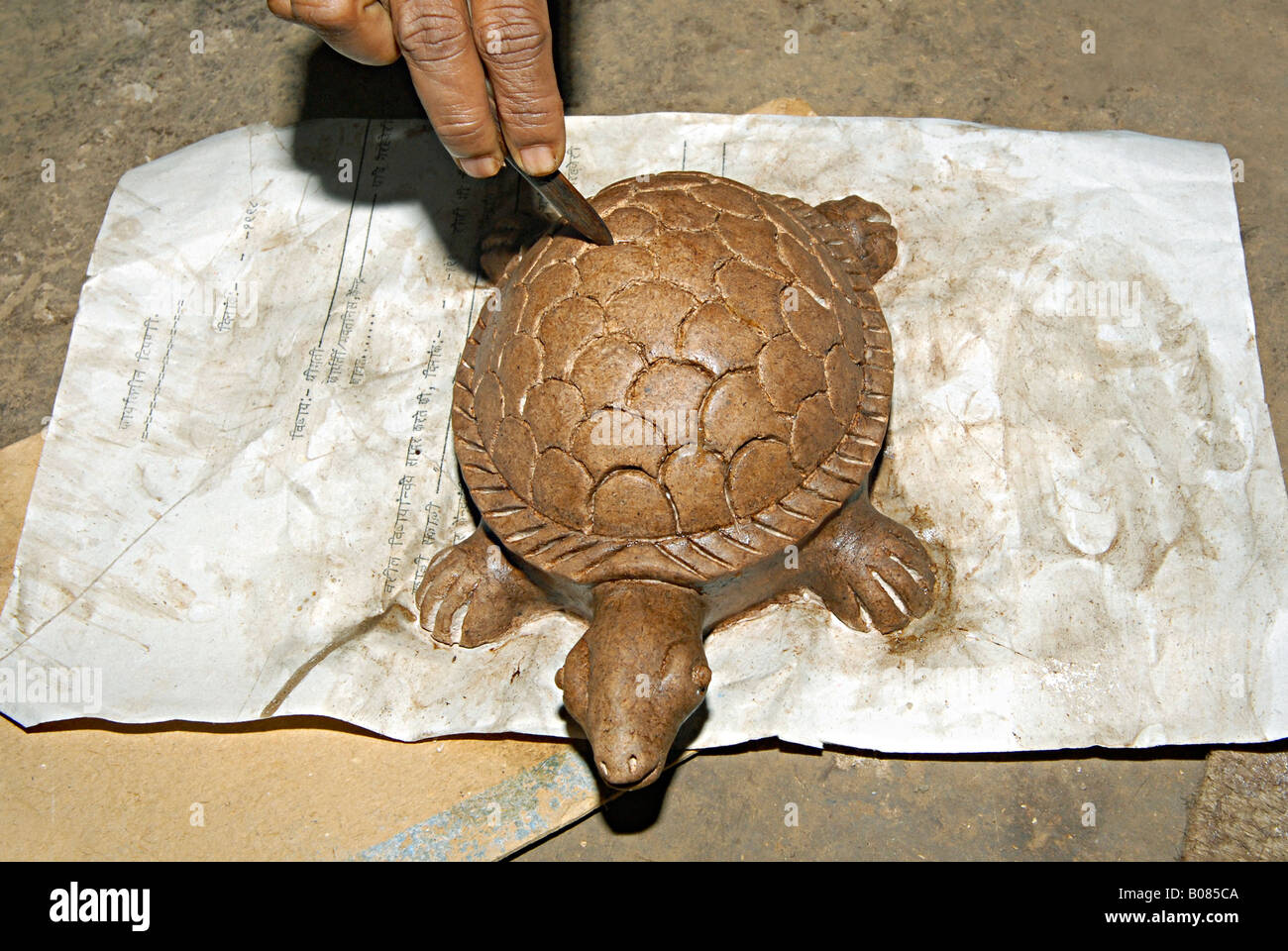 A Tortoise made out of paper Mache Art. Stock Photo