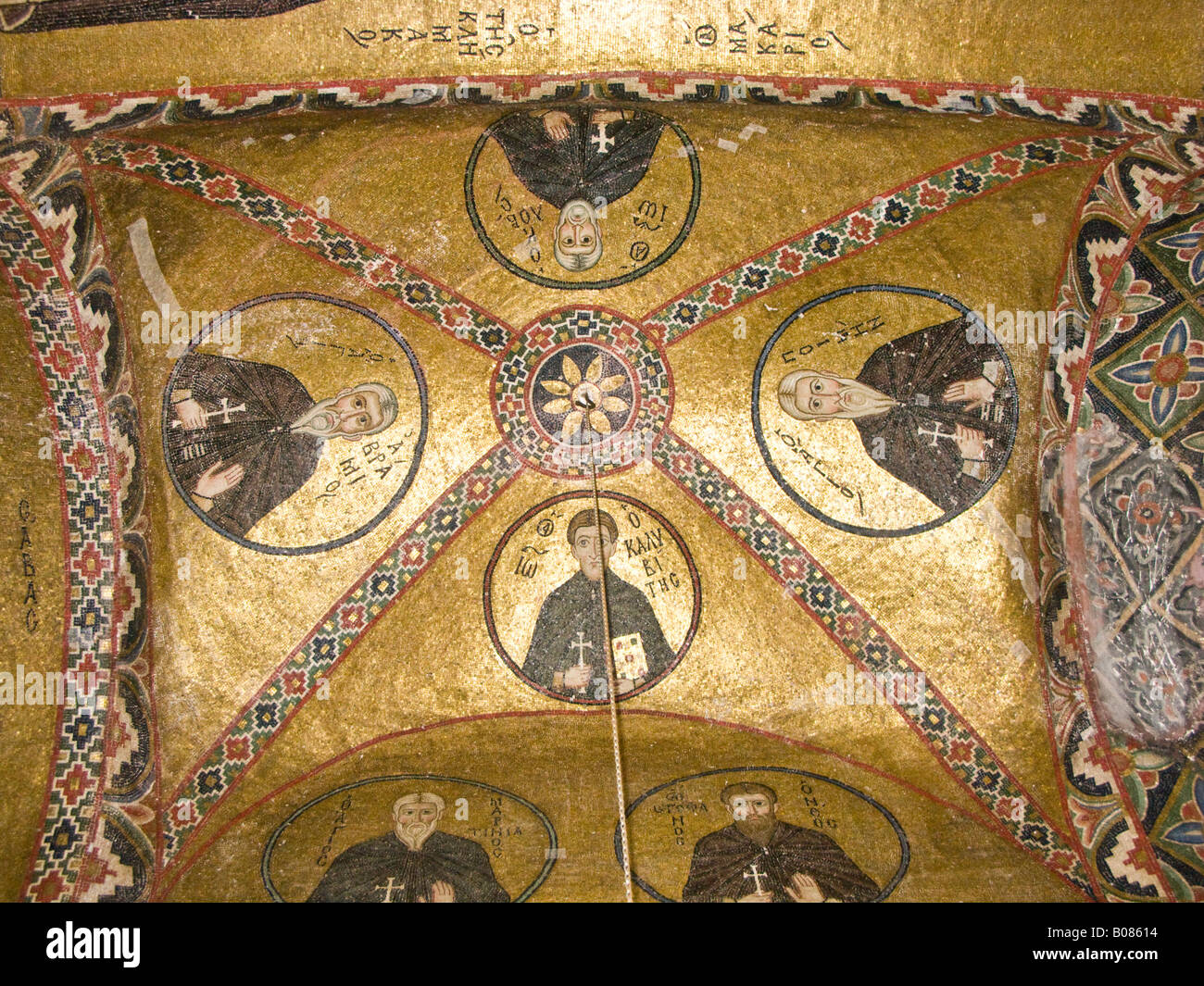 Sts. Avramios, Ioannis Kalvites, Poimen and Ioannis Kolovos, mosaics,  Katholikon church, Hosios Loukas monastery Greece Stock Photo - Alamy
