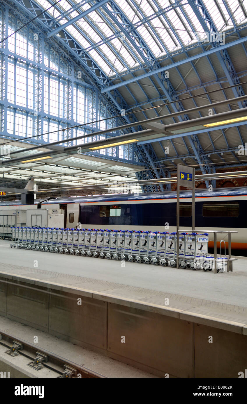 Baggage trolleys at St Pancras International railway station London