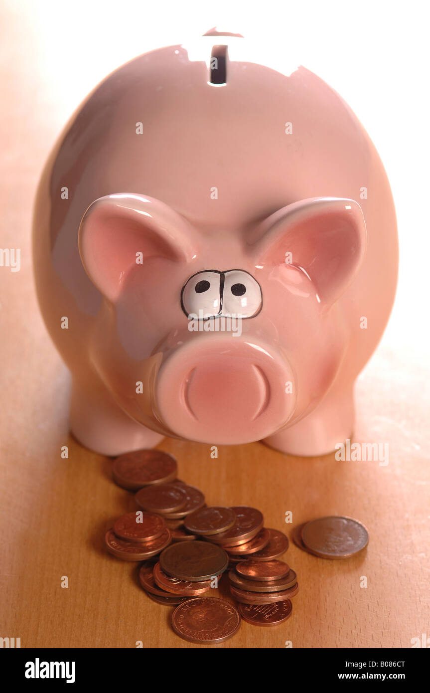 a piggy bank and some money Stock Photo