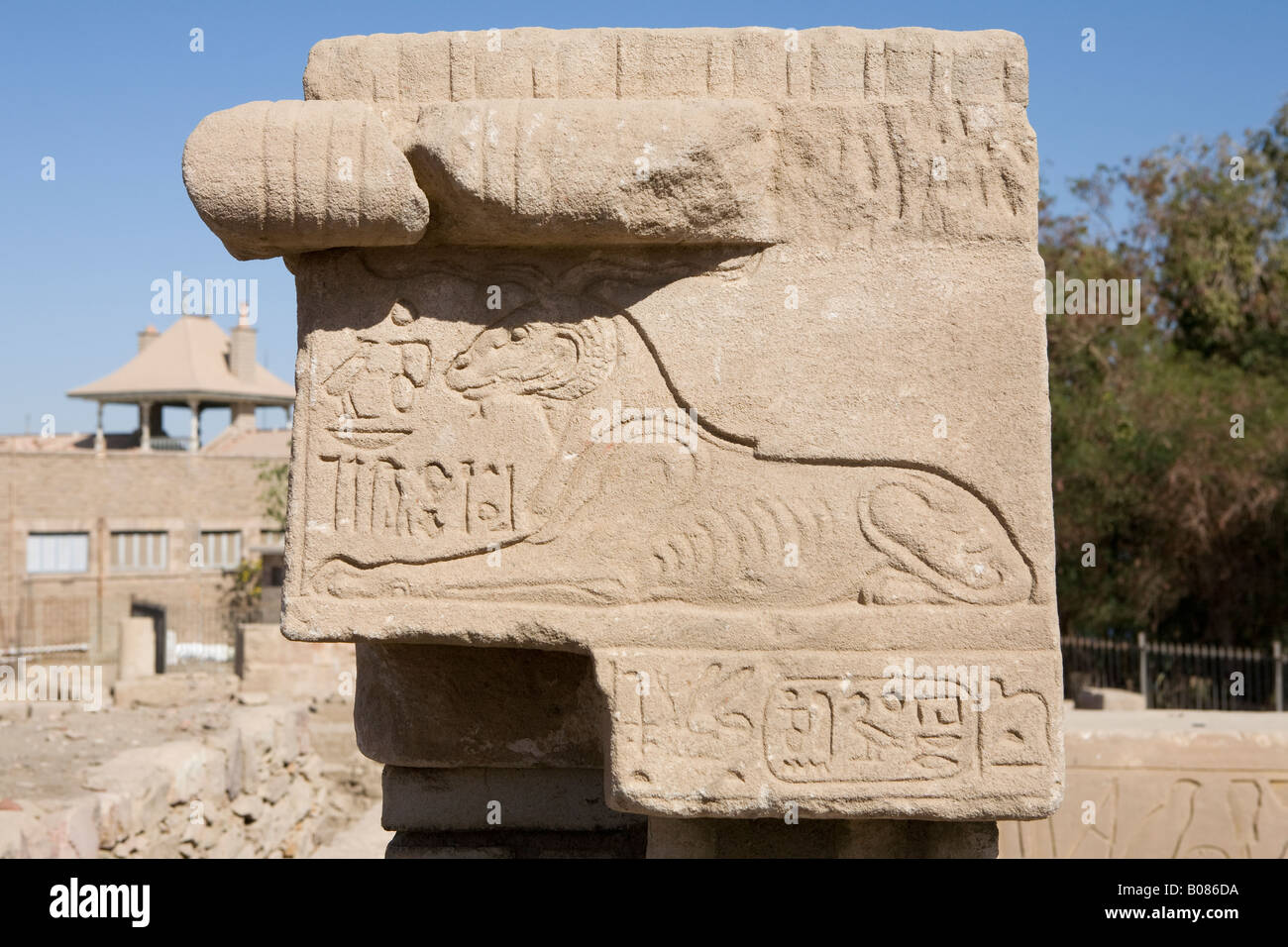 Relief on wall block at the ruins of Yebu, Elephantine Island, Aswan, Egypt Stock Photo