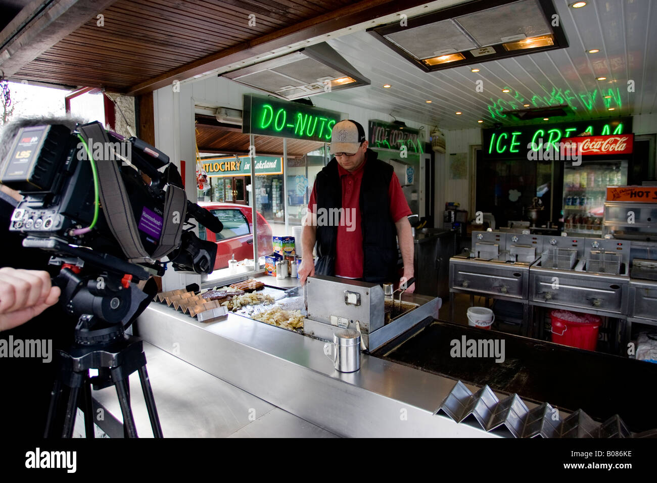 BBC filming for Street Doctor at Bowness on Windermere re fast food and  unhealthy eating Stock Photo