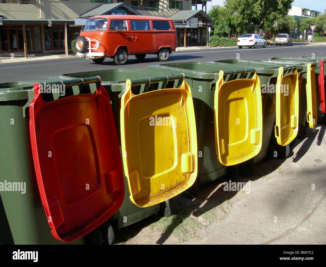 Camper van and rubbish bins Byron Bay Australia Stock Photo Alamy