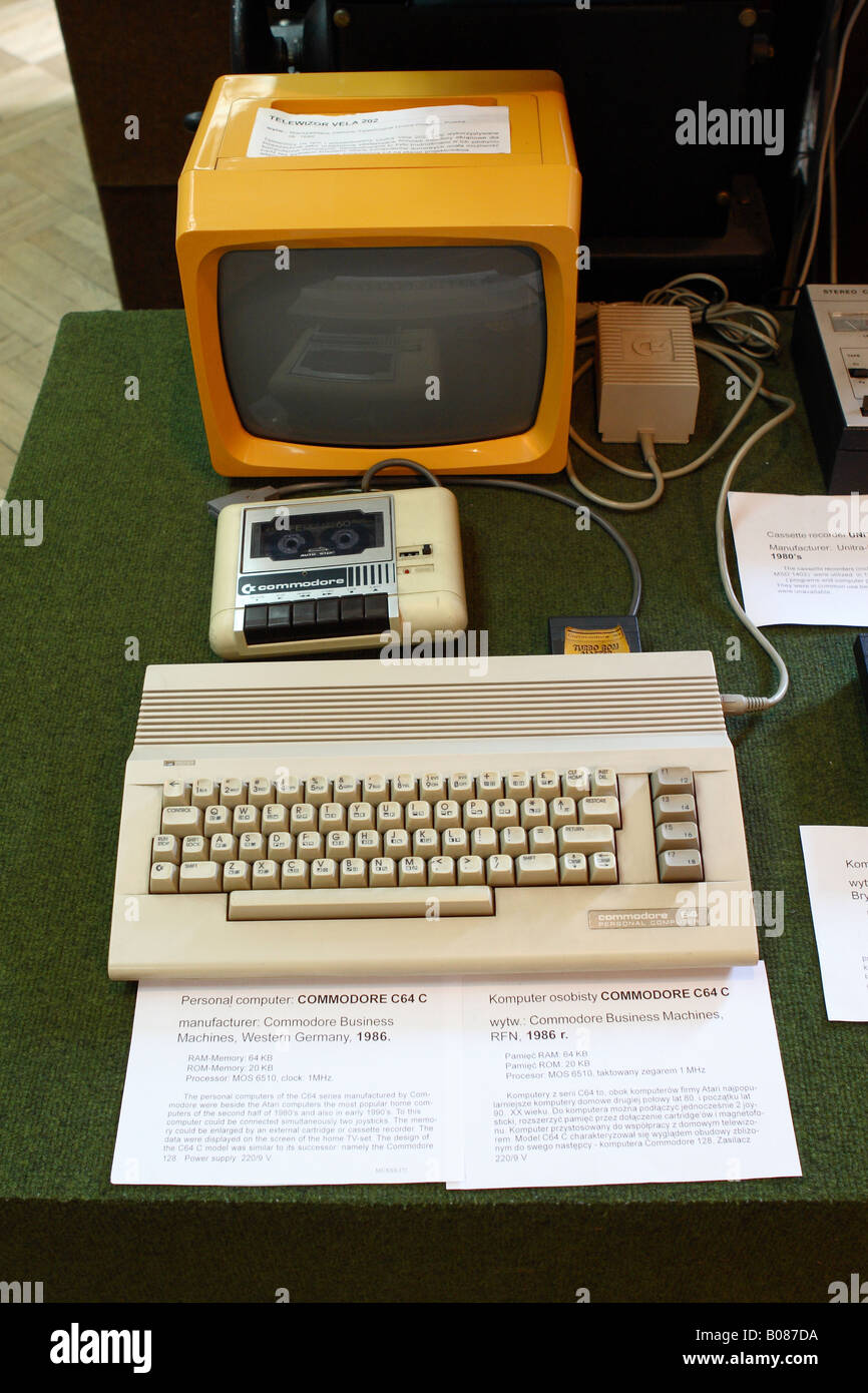 Warsaw Poland the Muzeum Techniki Technical Museum includes a Commodore C64 home personal computer from the 1980s Stock Photo