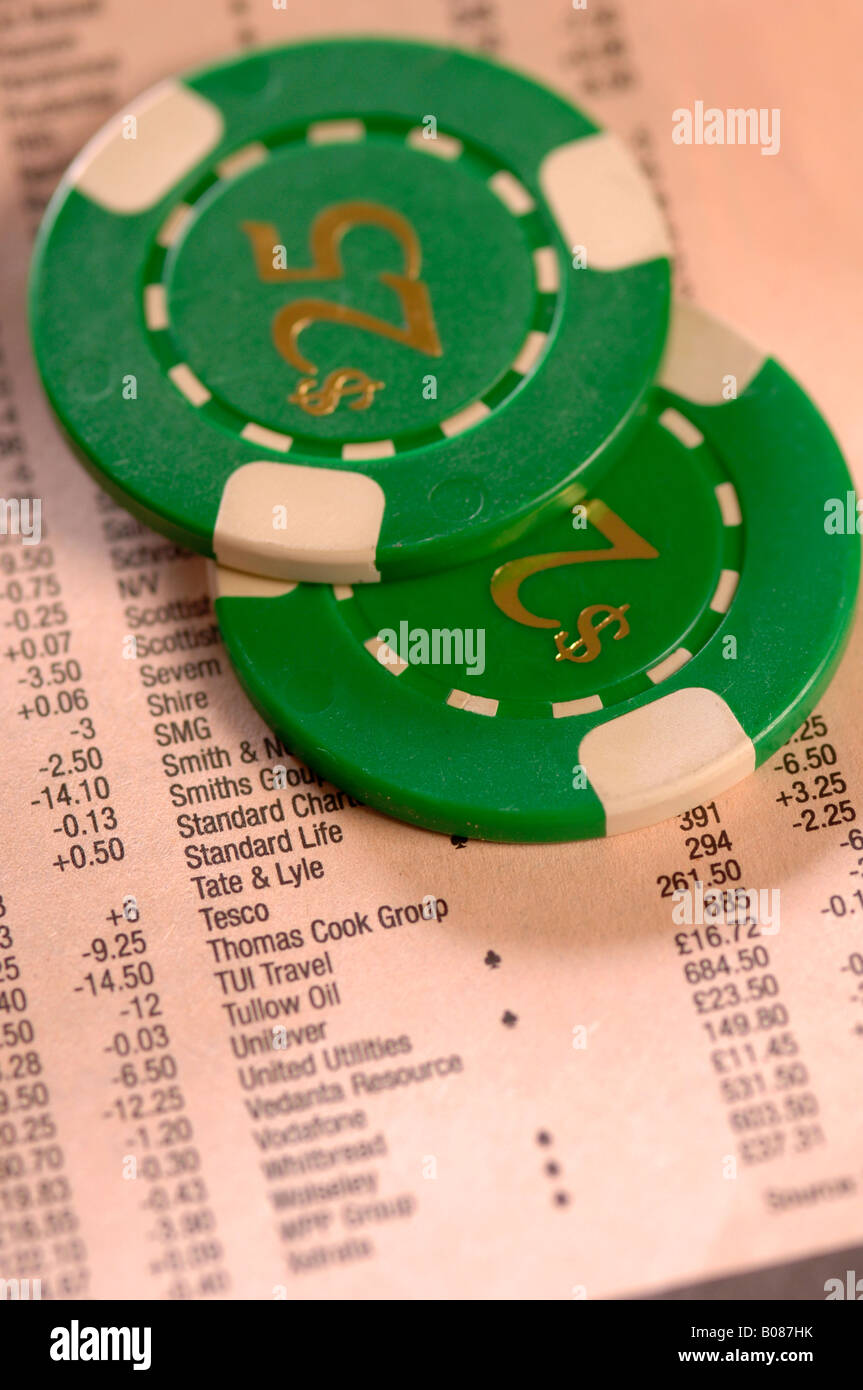stock market prices and gambling chips Stock Photo