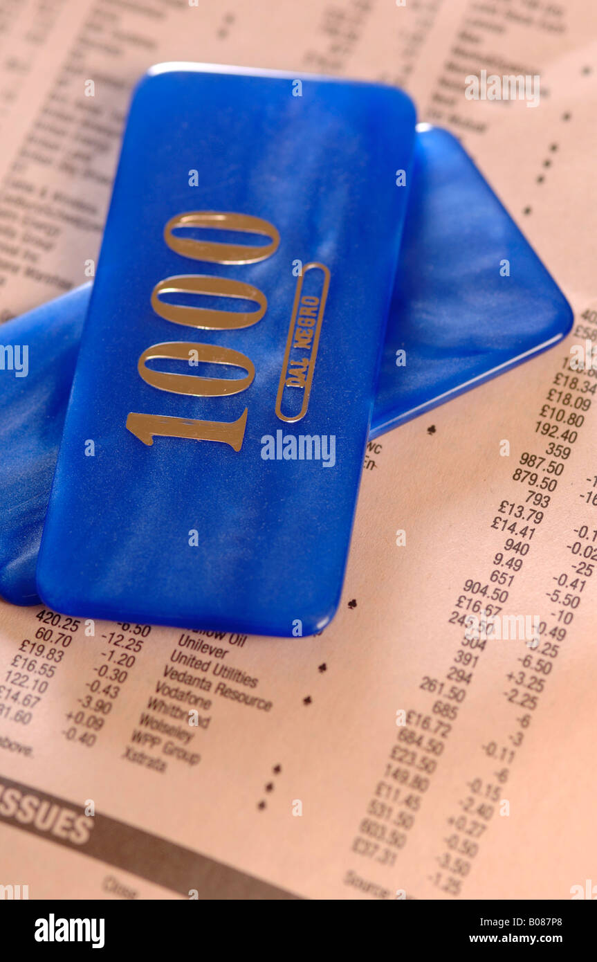 stock market prices and gambling chips Stock Photo