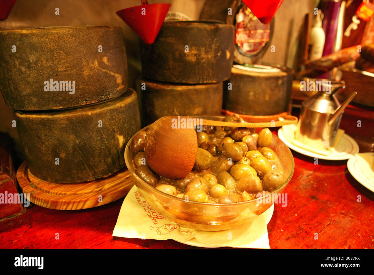 Kaese und Oliven, cheese and olives Stock Photo
