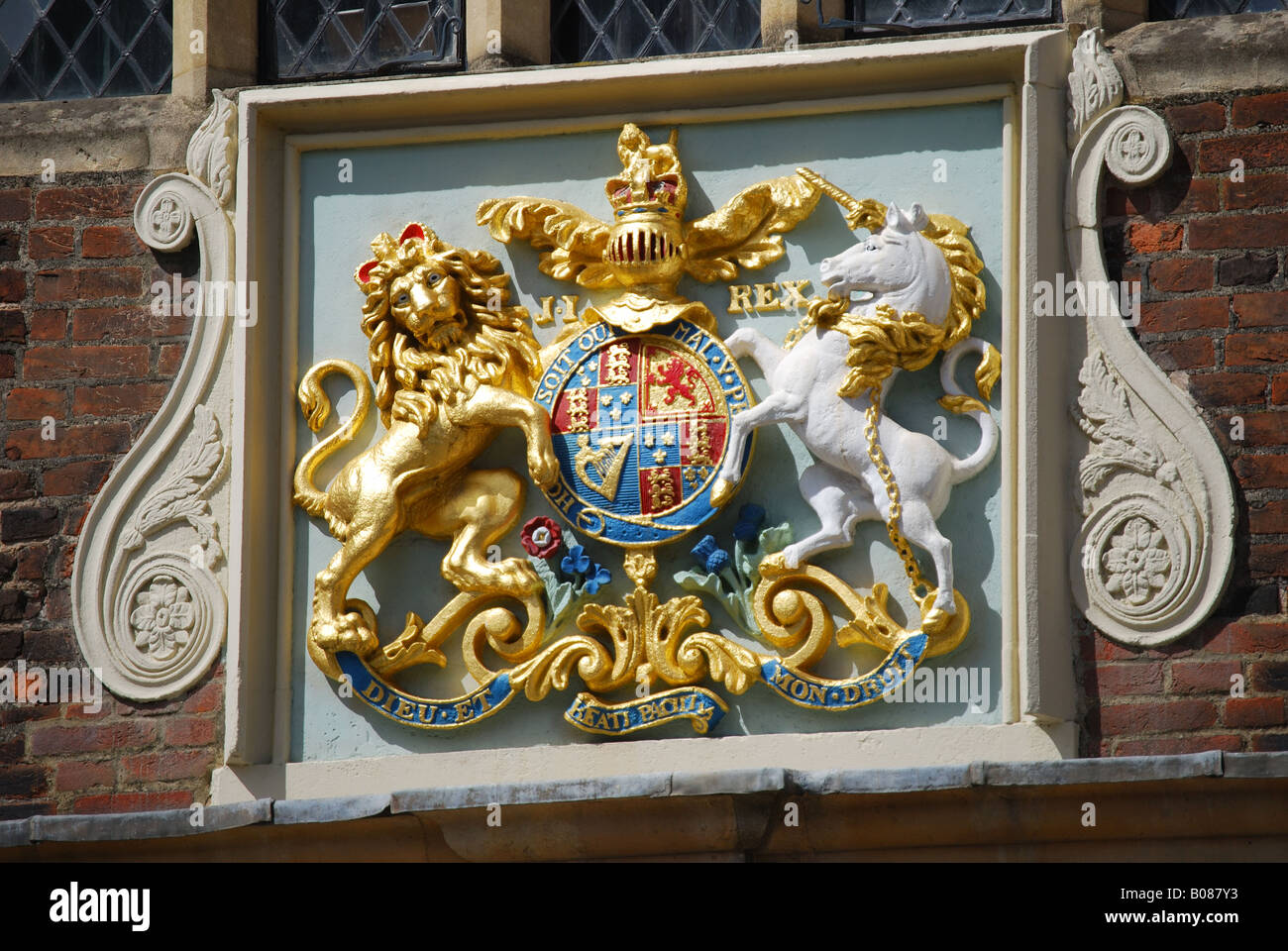 Coat of Arms, Abbot's Hospital, High Street, Guildford, Surrey, England, United Kingdom Stock Photo