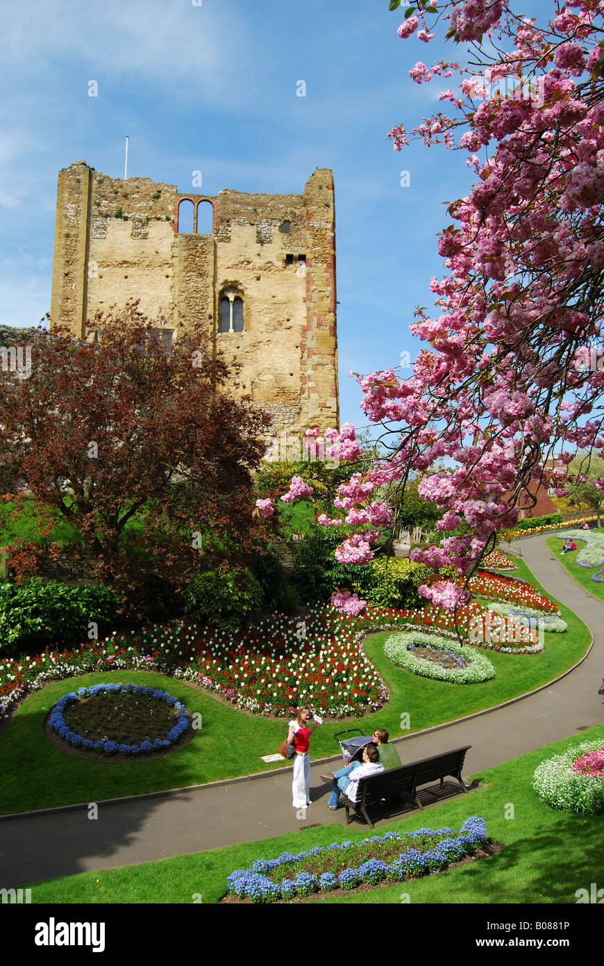 The Great Tower and Castle grounds in spring, Guildford, Surrey, England, United Kingdom Stock Photo