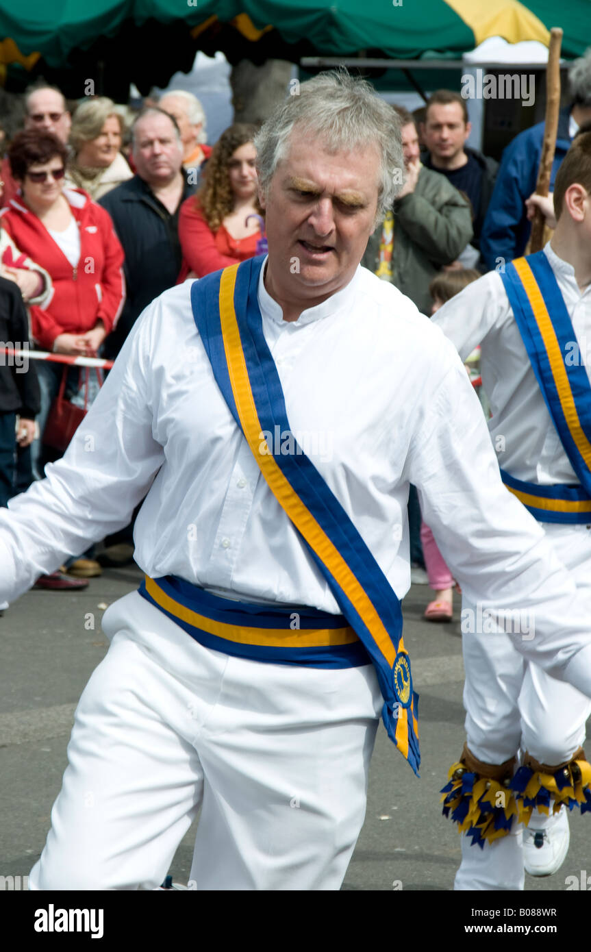 England Salisbury morris dancer in traditional costume taking part in