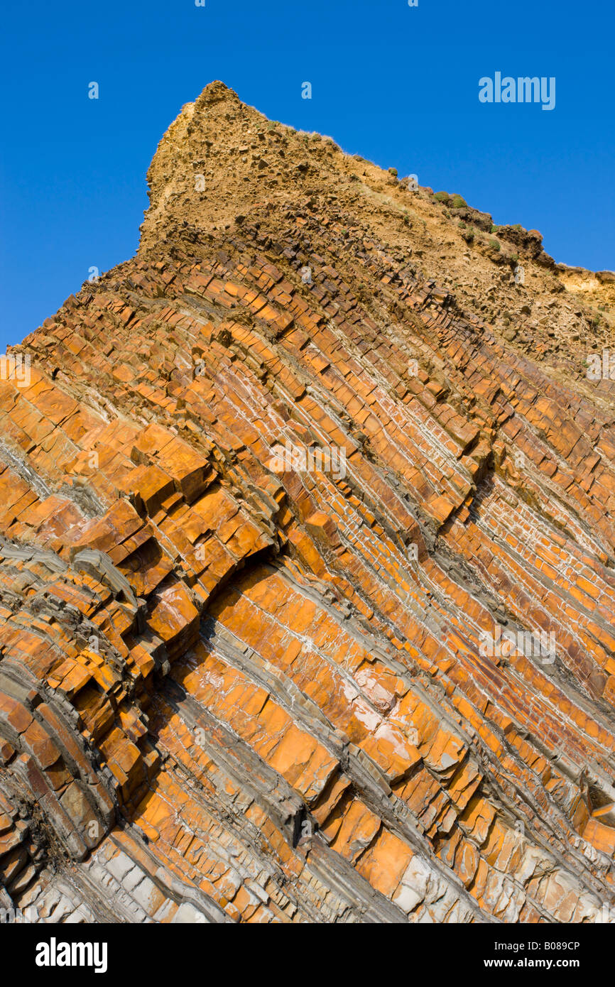 Layered rocks in the cliffs at Sandymouth Cornwall England Stock Photo