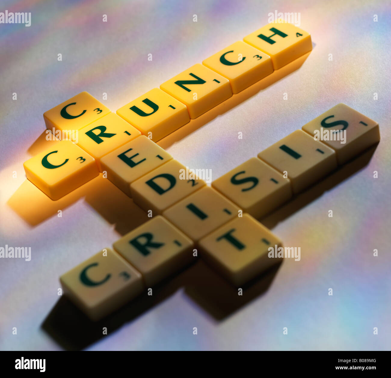 SCRABBLE  LETTERS SPELLING THE WORDS CREDIT CRISIS CRUNCH Stock Photo