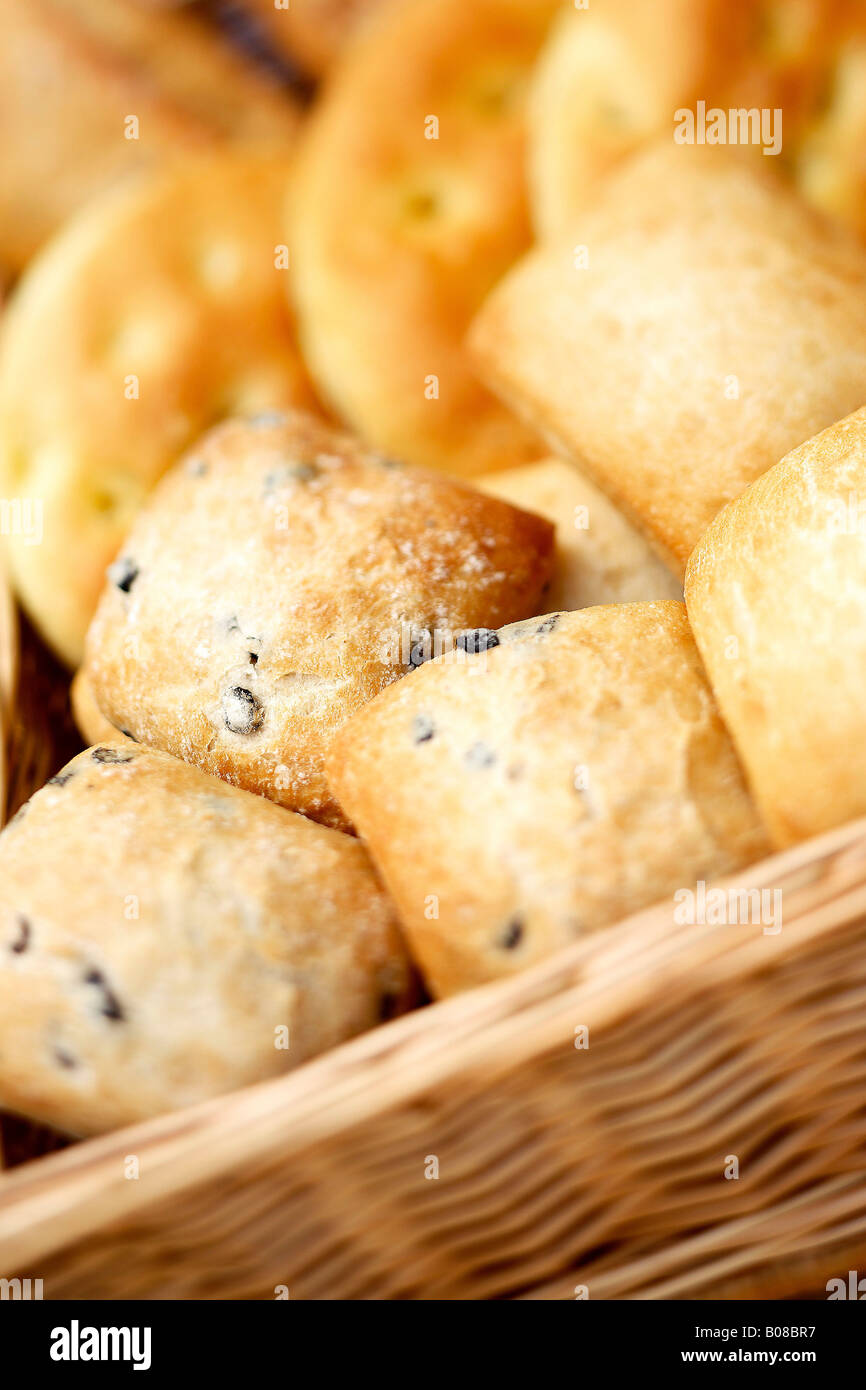 Frische Broetchen im Korb, Small bread rolls in basket Stock Photo