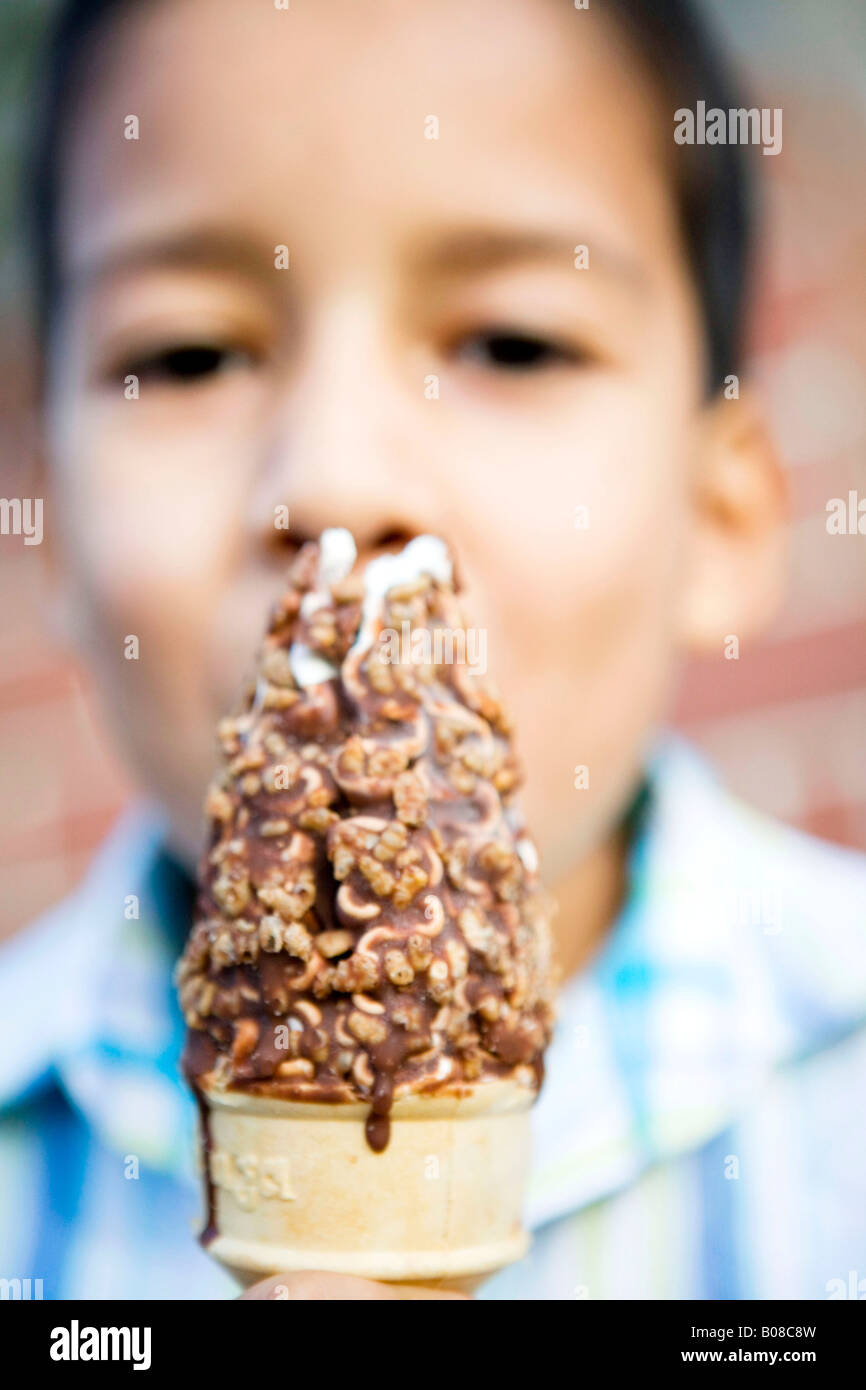 Boy with ice cream cone Stock Photo Alamy