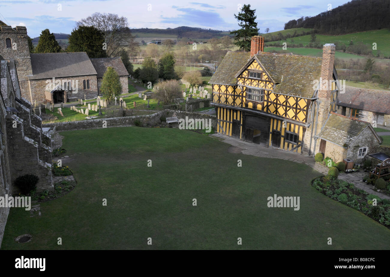 Stokesay Castle gatehouse from the south tower. Stock Photo