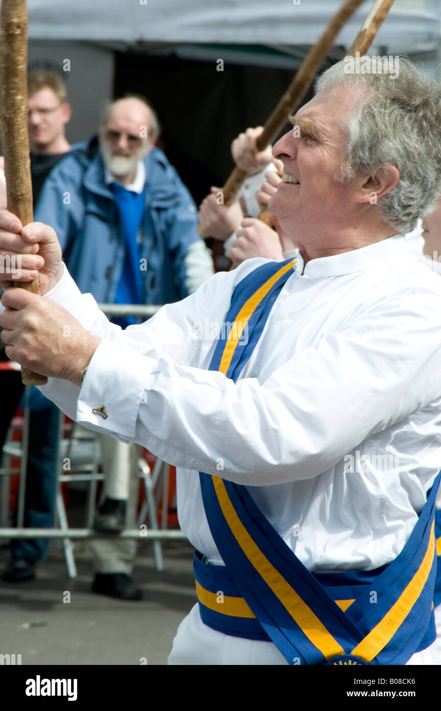 England Salisbury morris dancer in traditional costume taking part in