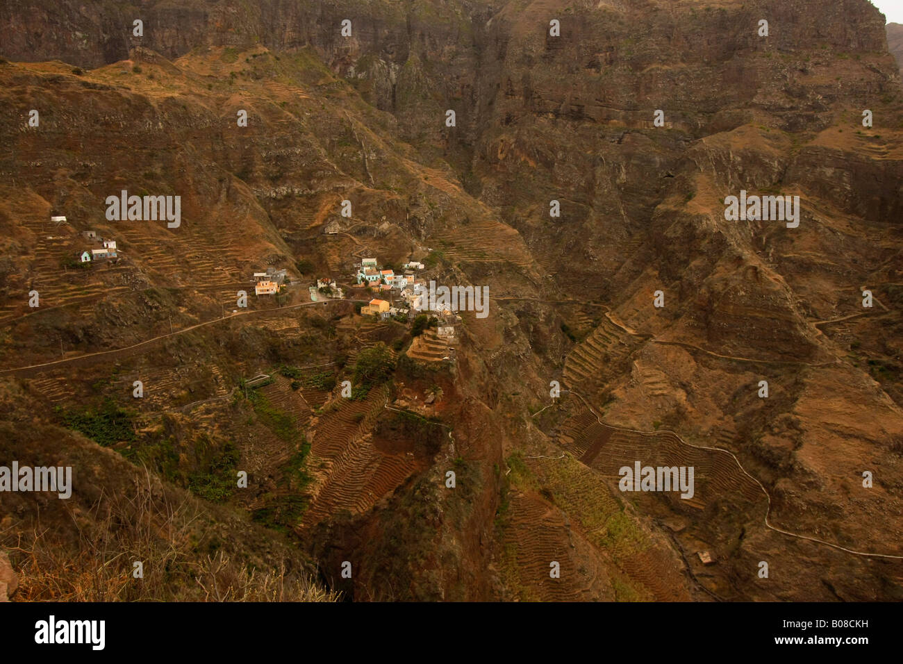 the small village Fontainhas with spectacular setting on Santo Antao Cape Verde Stock Photo