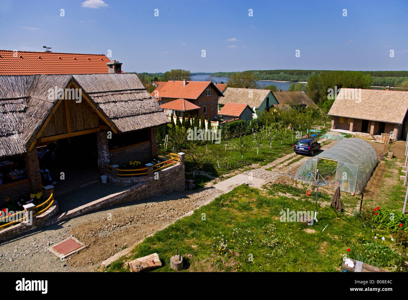 A view of a back yard of a home in Vukovar Croatia. Stock Photo