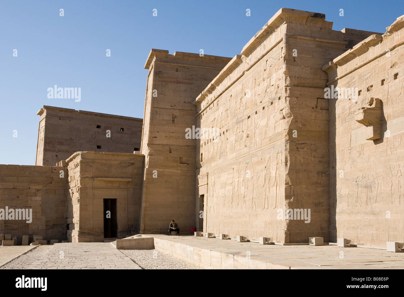 Outer walls and pylons of Temple of Philae, Island of Isis, Agilika, Aswan. Egypt Stock Photo
