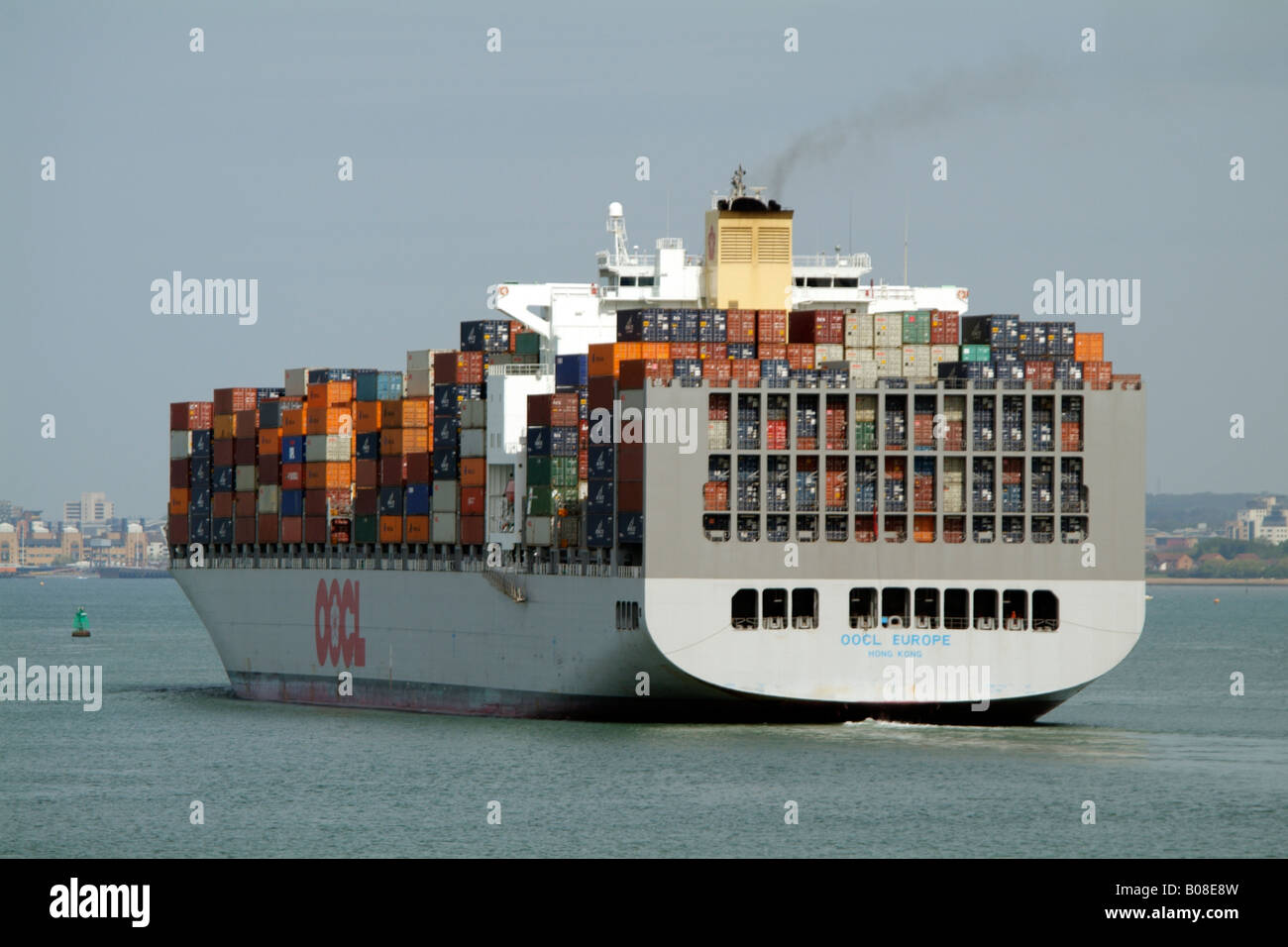 The OOCL Europe Container Carrier Ship on Southampton Water England UK Stock Photo