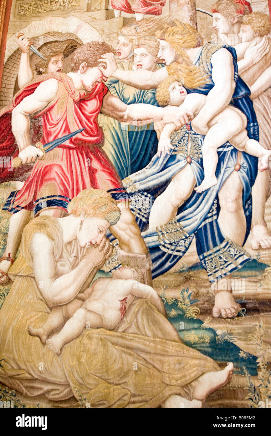 slaughter of the innocents - a tapestry rug hung at the Sistine Chapel, Rome, Italy Stock Photo