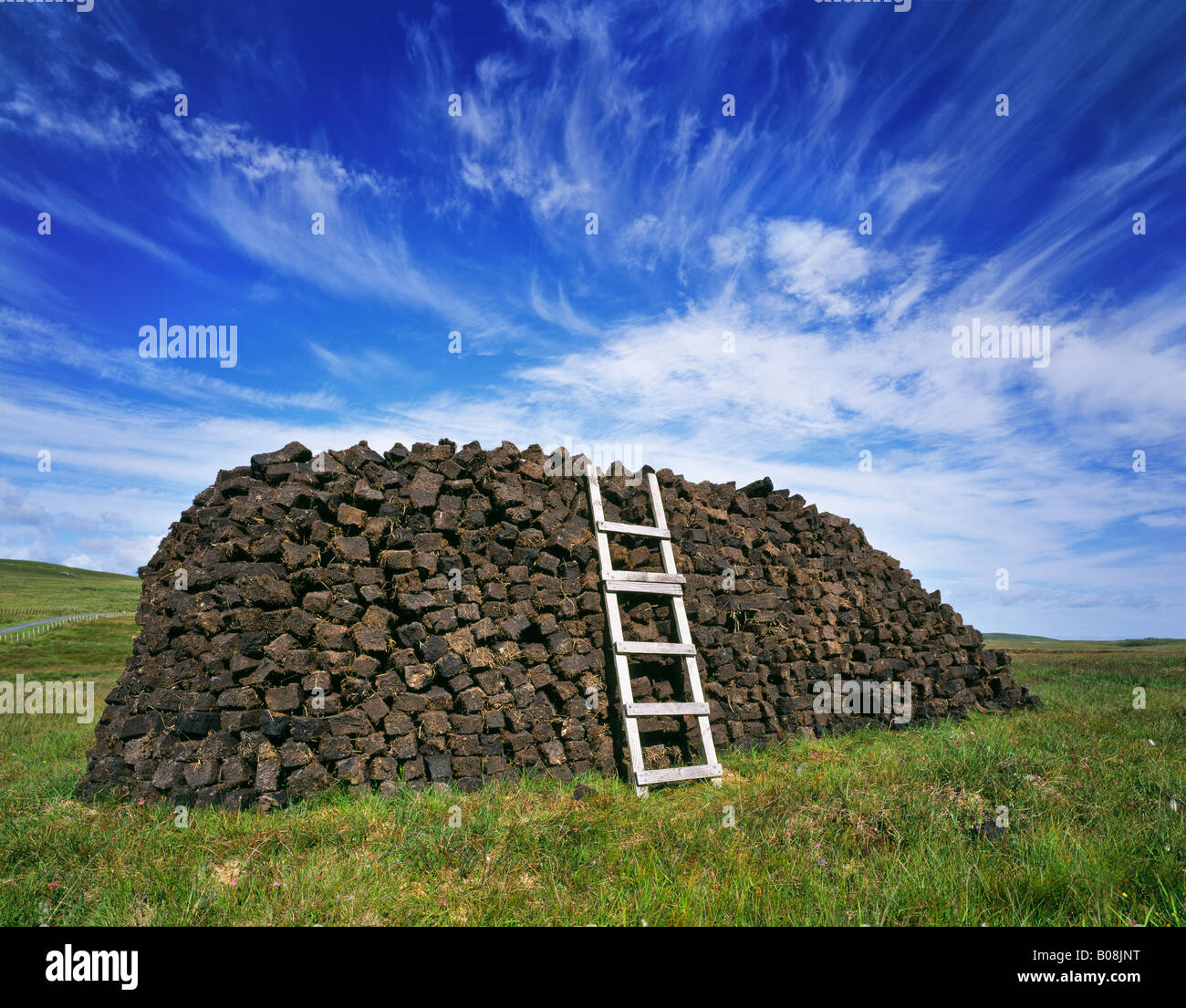 Peat stack on the Oa, Islay, Inner Hebrides, Scotland, UK Stock Photo