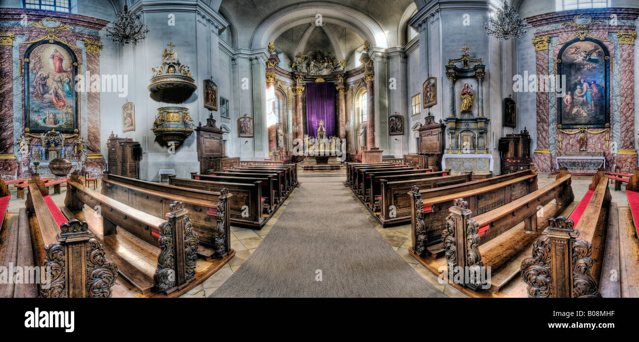 Interior, Baroque church (St. Stephen's) in Stockerau, Weinviertel region, Lower Austria, Austria Stock Photo