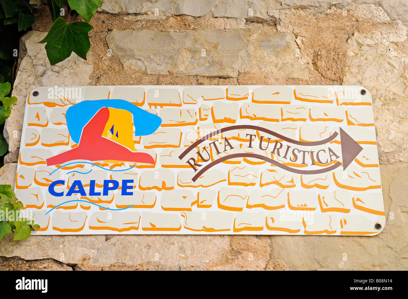 Sign, tourist route in the historic centre of Calpe, Alicante, Costa Blanca, Spain Stock Photo