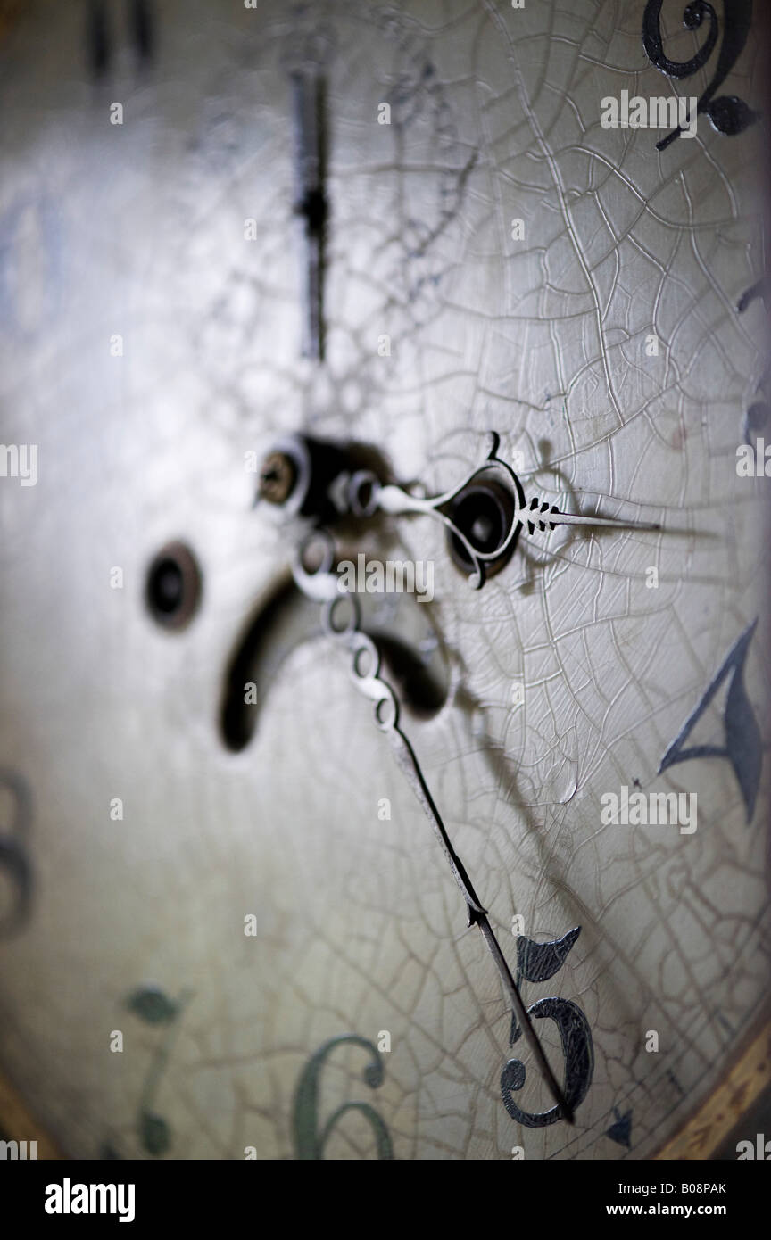 Old grandfather clock hands. Abstract selective focus in sunlight Stock Photo