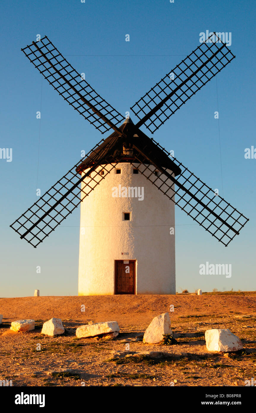 Windmill in afternoon light, Campo de Criptana, Castilla-La Mancha region, Spain Stock Photo