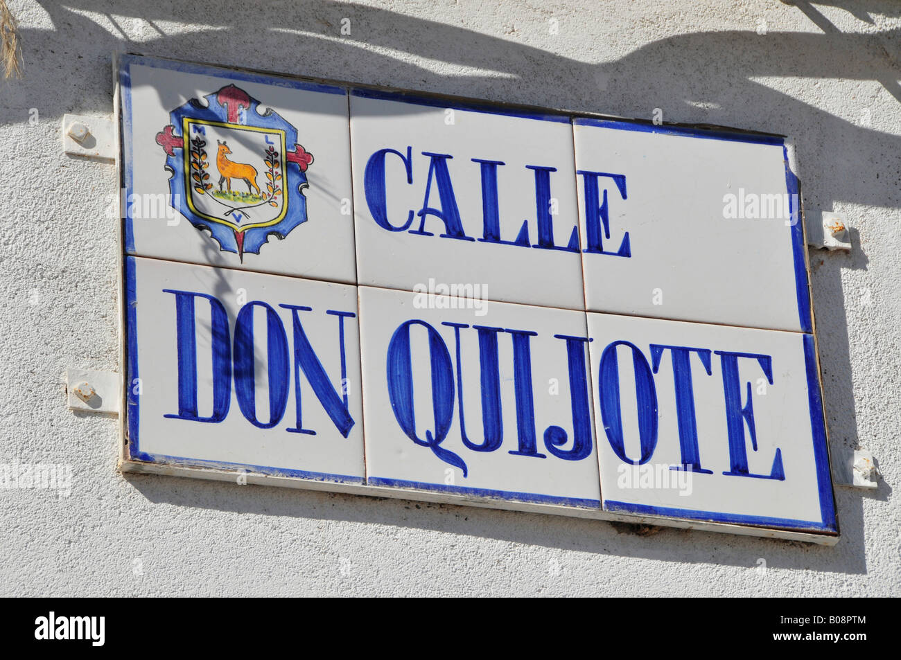 Tile street sign, Calle Don Quijote, Don Quixote Street, El Toboso, Castilla-La Mancha region, Spain Stock Photo