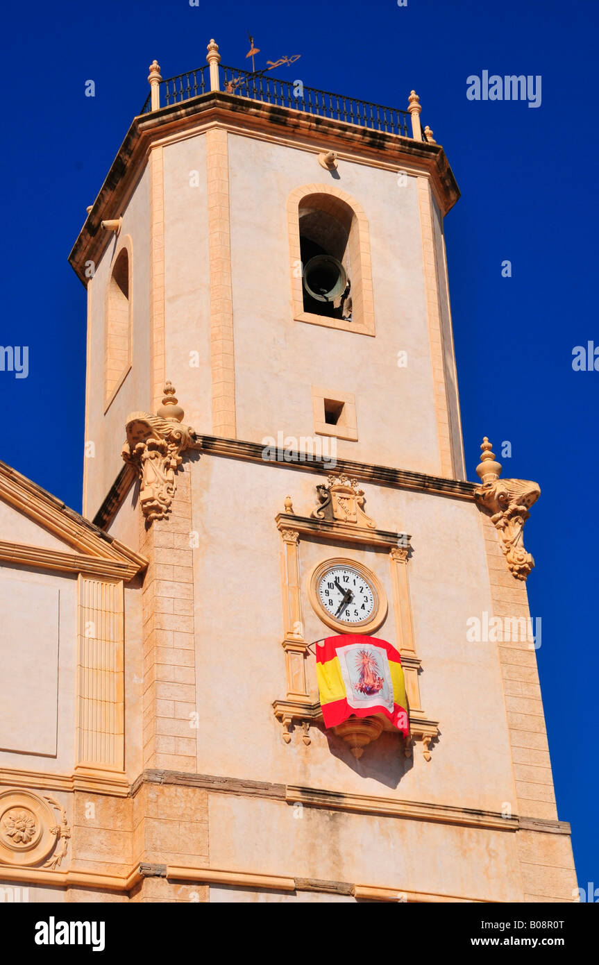 Tower of the Iglesia Purísima Concepción, Church of the Miraculous Conception, La Nucia, Costa Blanca, Spain Stock Photo