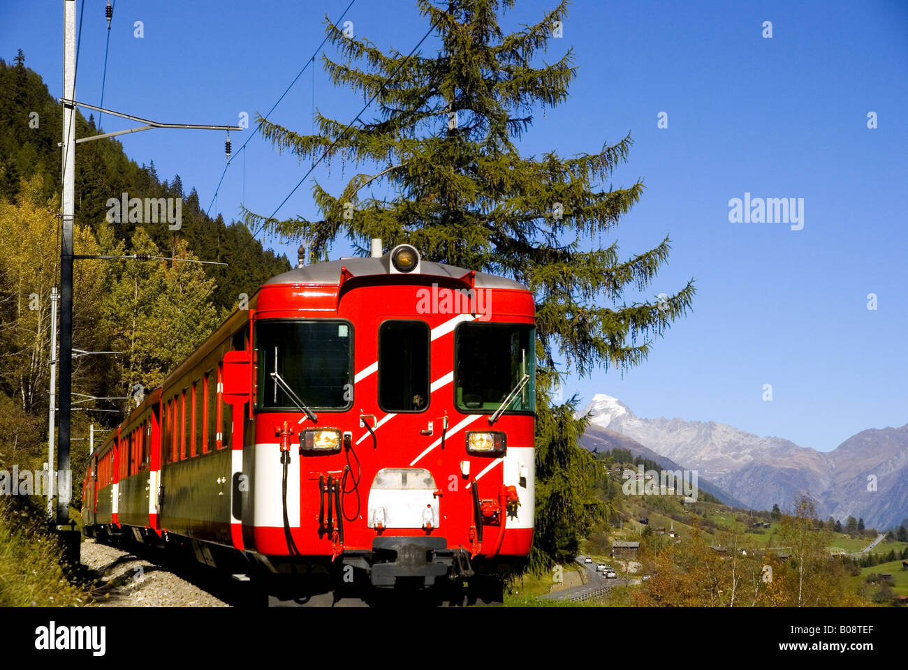 Matterhorn Gotthard railway  with Galenstock in Goms, Switzerland, Valais Stock Photo