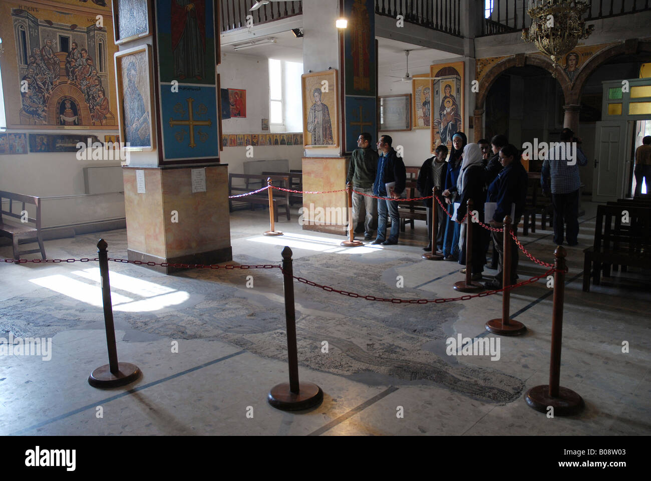 Remains of an ancient map of Palestine dating to the 6th century AD on the floor of the Church of St. George in Madaba, King's  Stock Photo