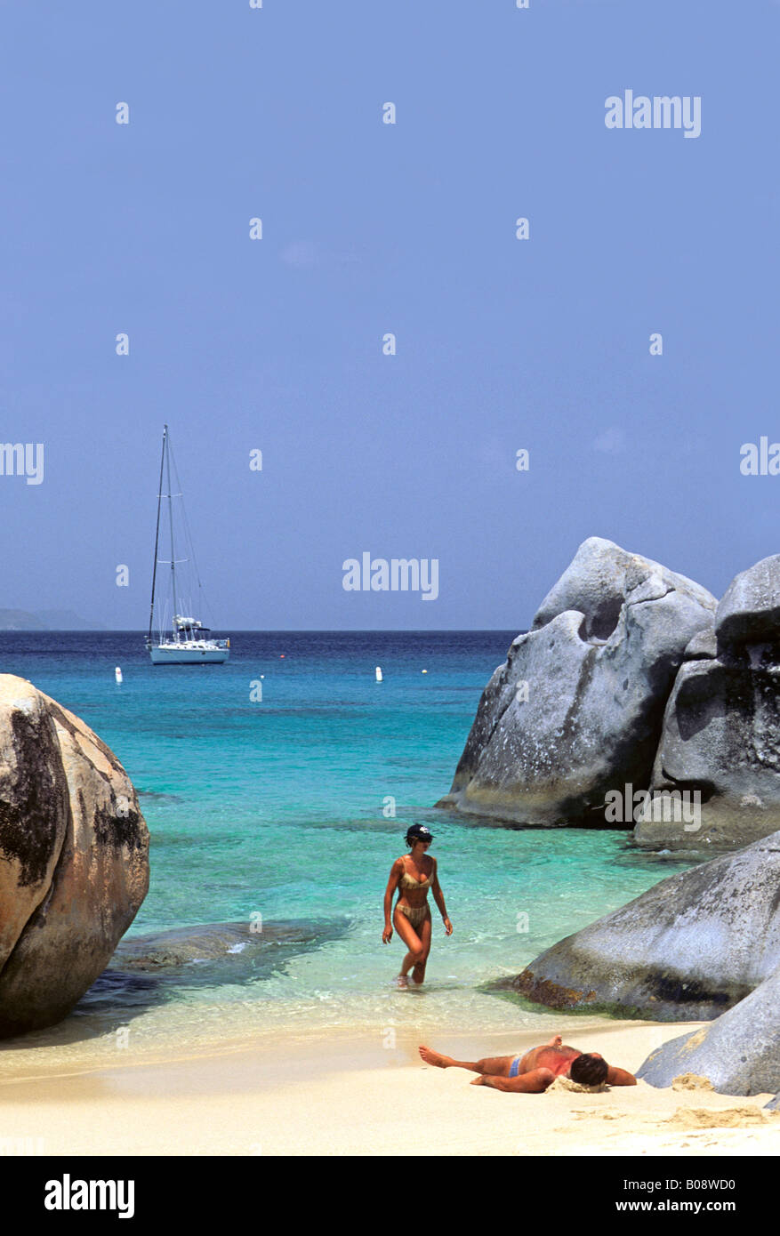 Sailboat, 'The Baths, ' Virgin Gorda Island, British Virgin Islands, Lesser Antilles, Caribbean Stock Photo