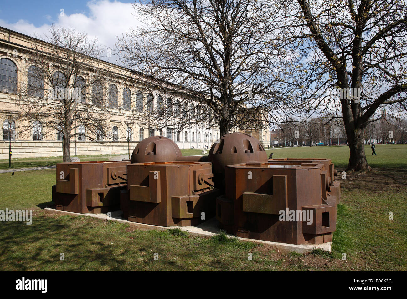 Sculpture on lawns in front of the Alte Pinakothek art gallery, Munich, Bavaria, Germany Stock Photo