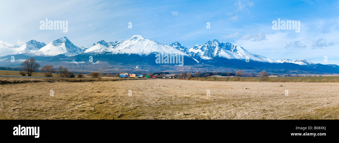 Snow-capped Carpathian Mountains, High Tatra peaks, Tatranská Lomnica, Slovakia Stock Photo