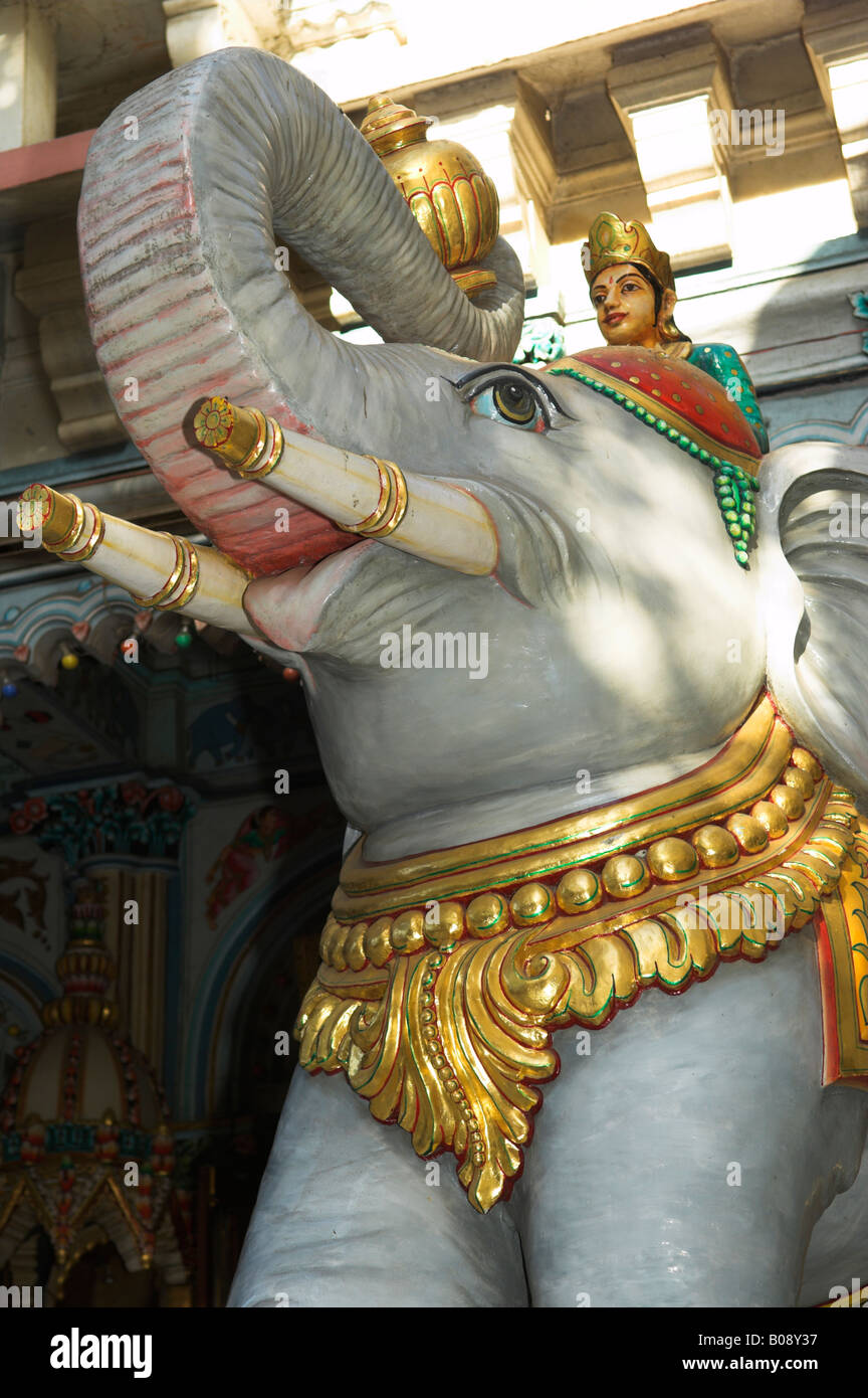 Stone elephant sculpture flanking the Jain Temple in Mumbai India Stock Photo