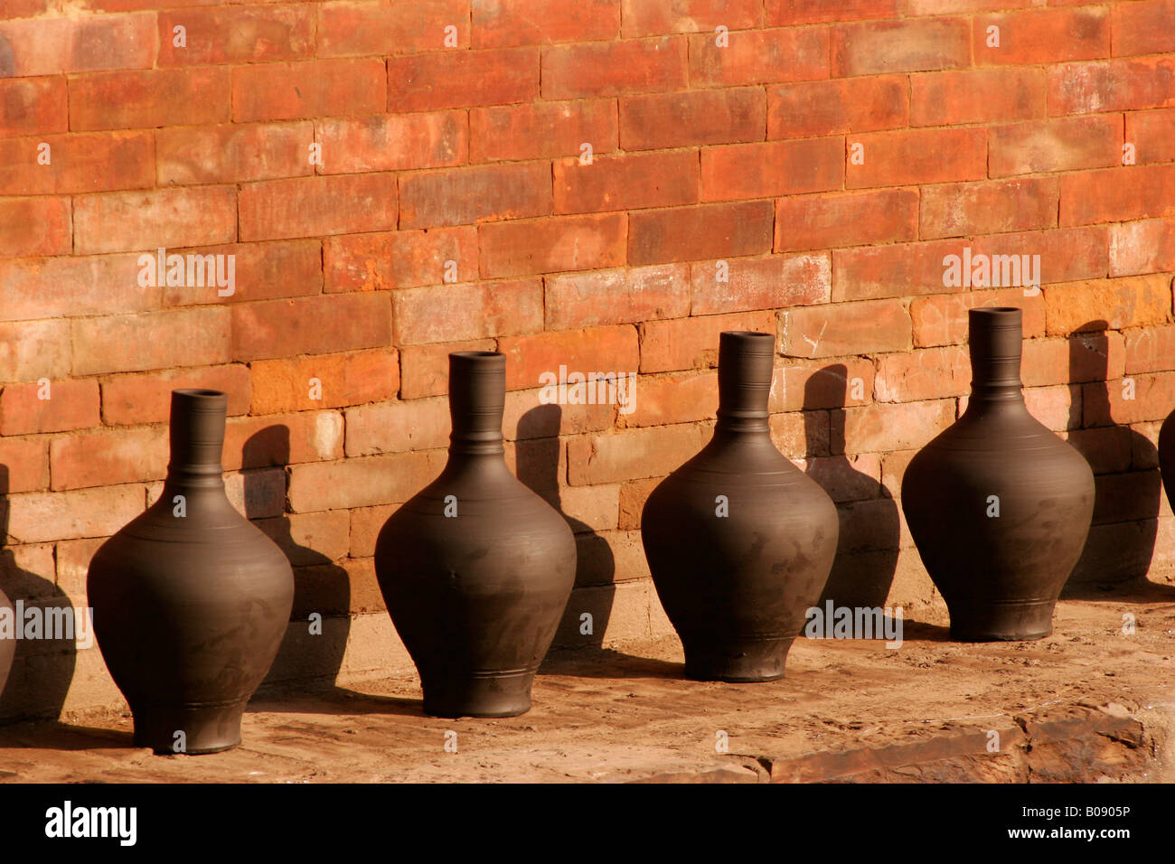 Vases On Display At An Outdoor Pottery Square In Bhaktapur Nepal
