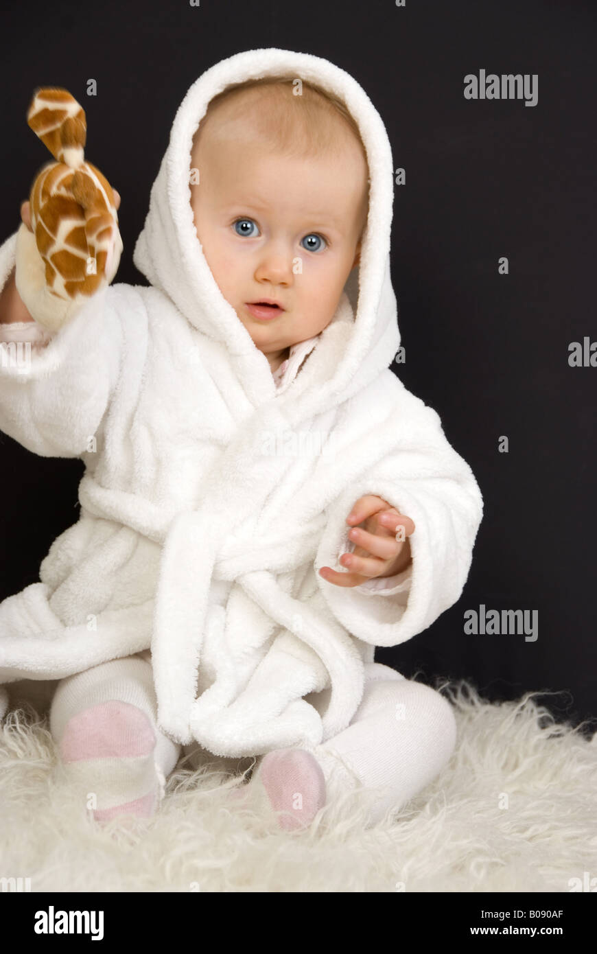 baby in bath robe Stock Photo Alamy