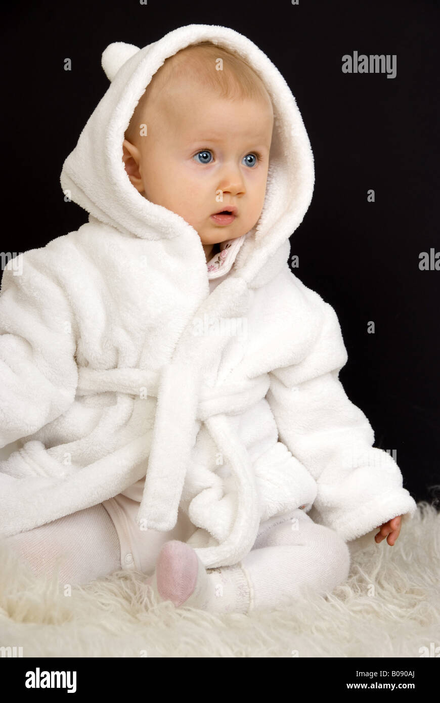 baby in bath robe Stock Photo Alamy