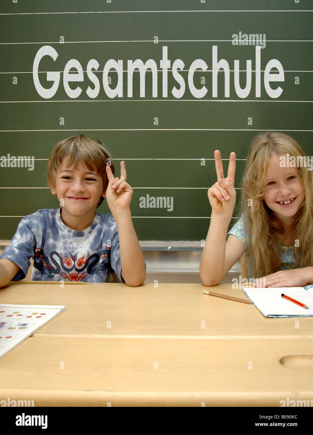 optimistic schoolkids of a comprehensive school Stock Photo