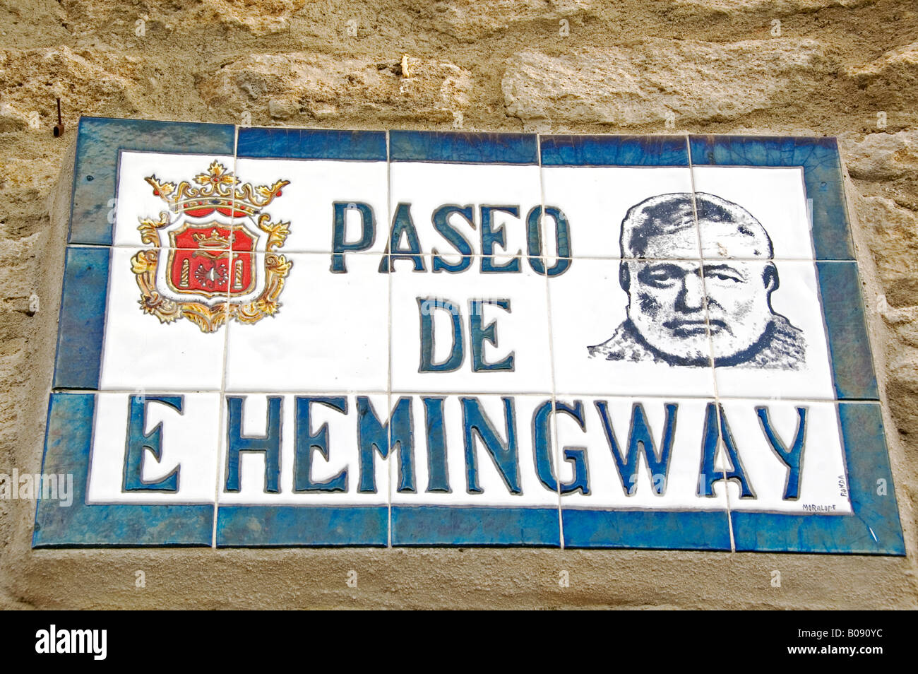 Street named in honour of Ernest Hemingway, Ronda, Andalusia, Spain Stock Photo