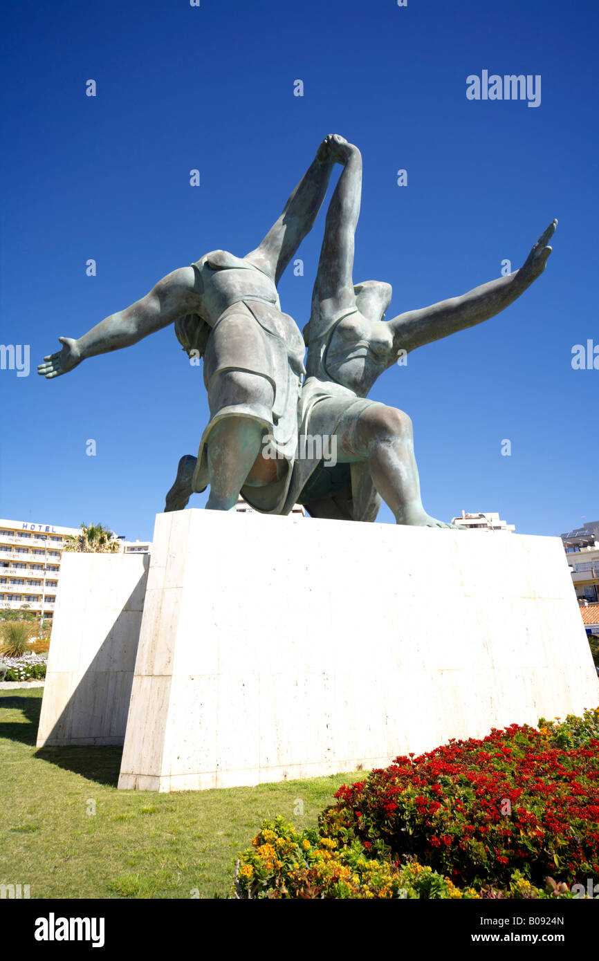 Statue of Pablo Picasso painting Two Women Running on the Beach The Race, Torremolinos, Costa del Sol, Andalucia, Spain Stock Photo
