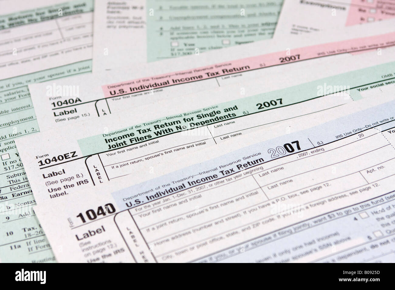 Pre-printed US tax declaration forms, income tax return, USA Stock Photo