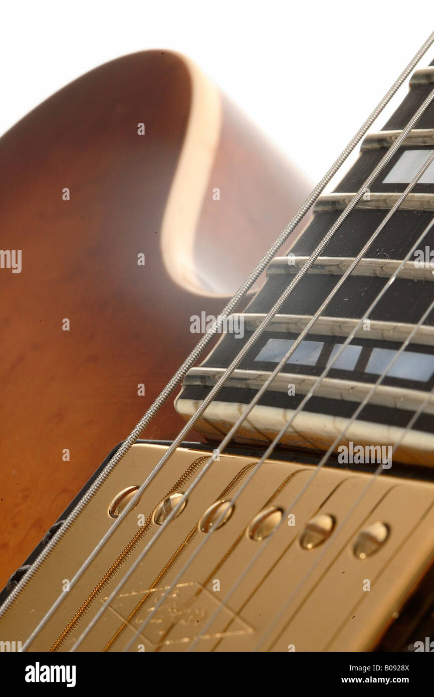 Strings and pickup head of a Hoefner electric guitar, Nightingale Stock Photo