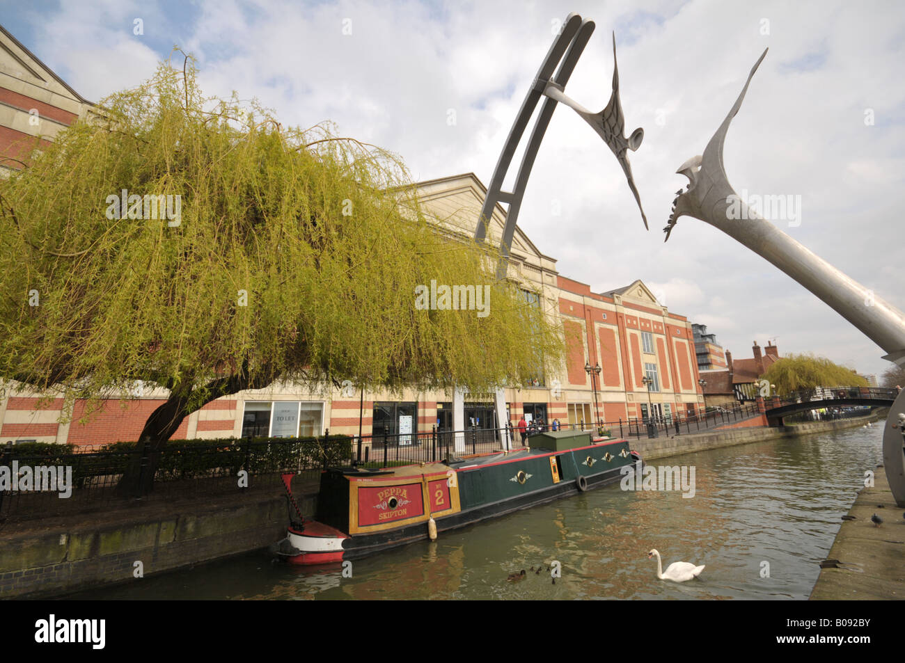 Canal riverside Lincoln with Empowerment statue Lincolnshire England ...