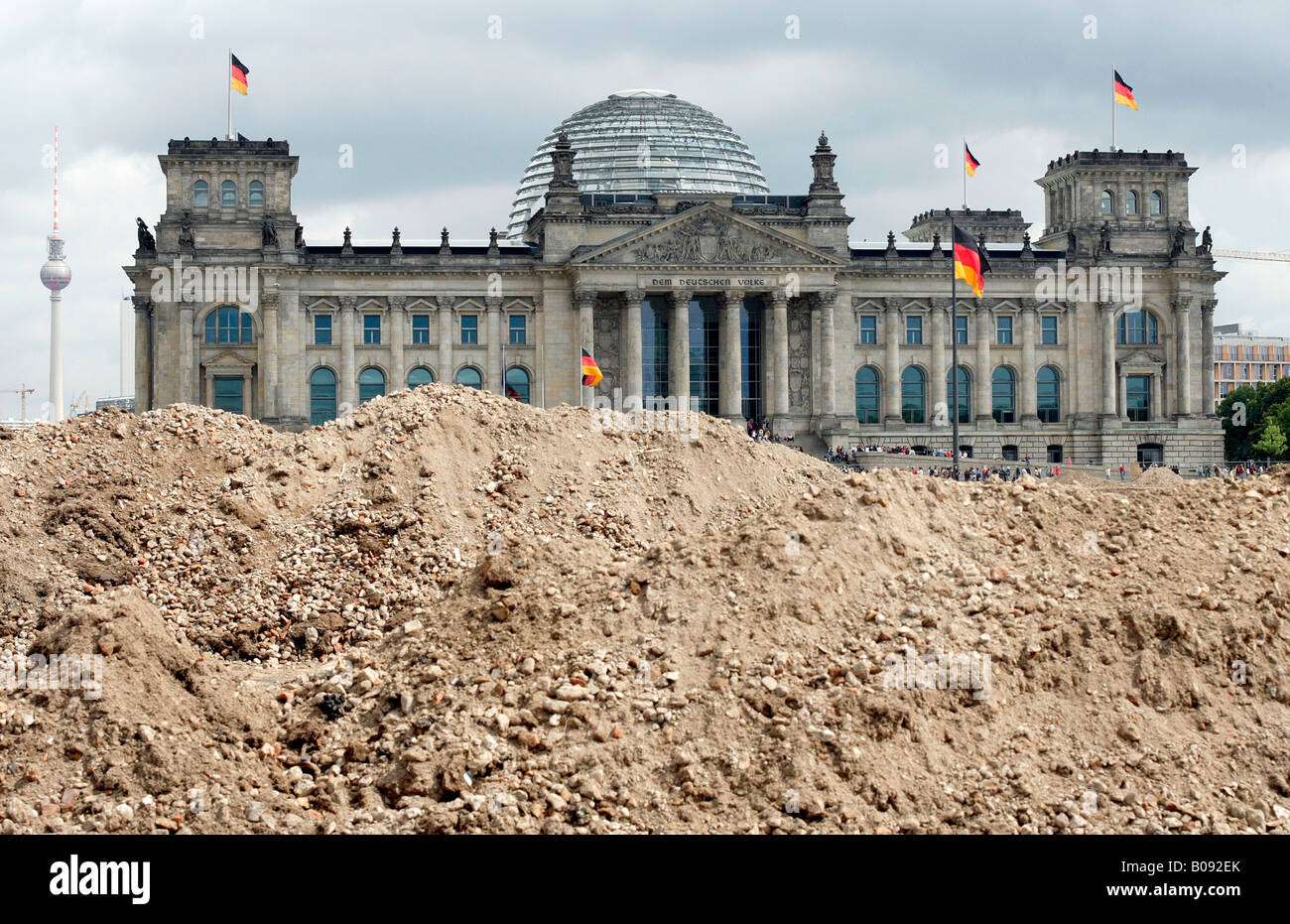 Reichstag, German parliament building sinking in the sand, Berlin, Germany Stock Photo